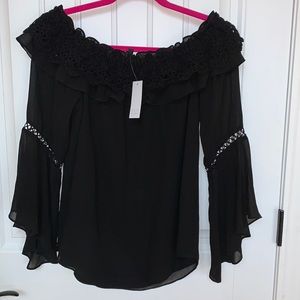 White House Black Market Crochet Trim OTS Blouse